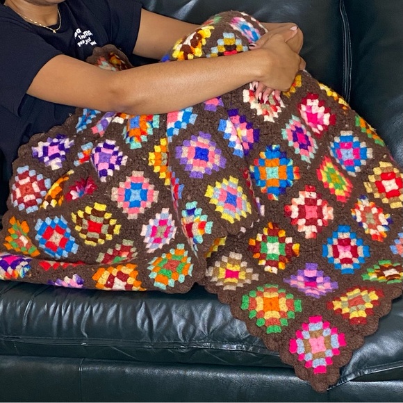 Knit Multi-color Crochet Quilt - Picture 4 of 7